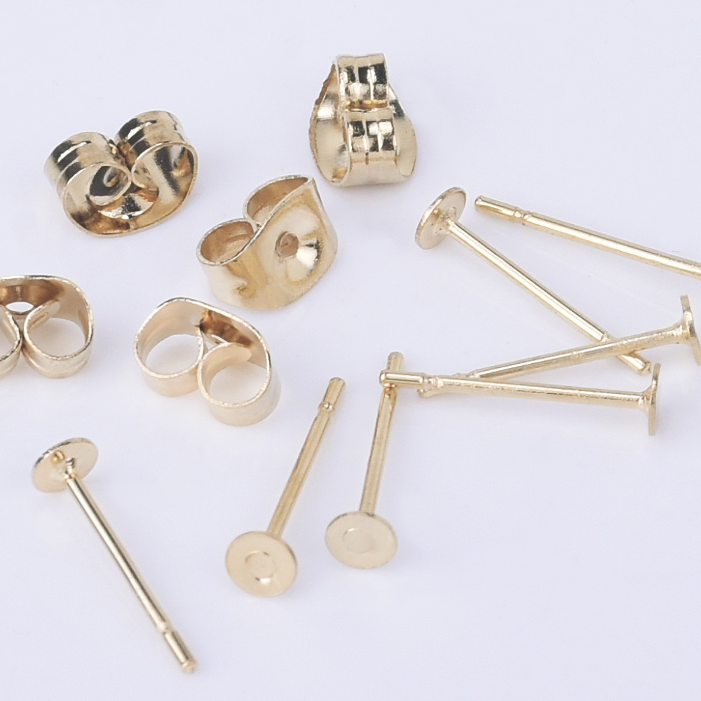 Stainless Steel Bezel Earring Studs Flat Pad Earring Posts with Ear Nut 50pcs