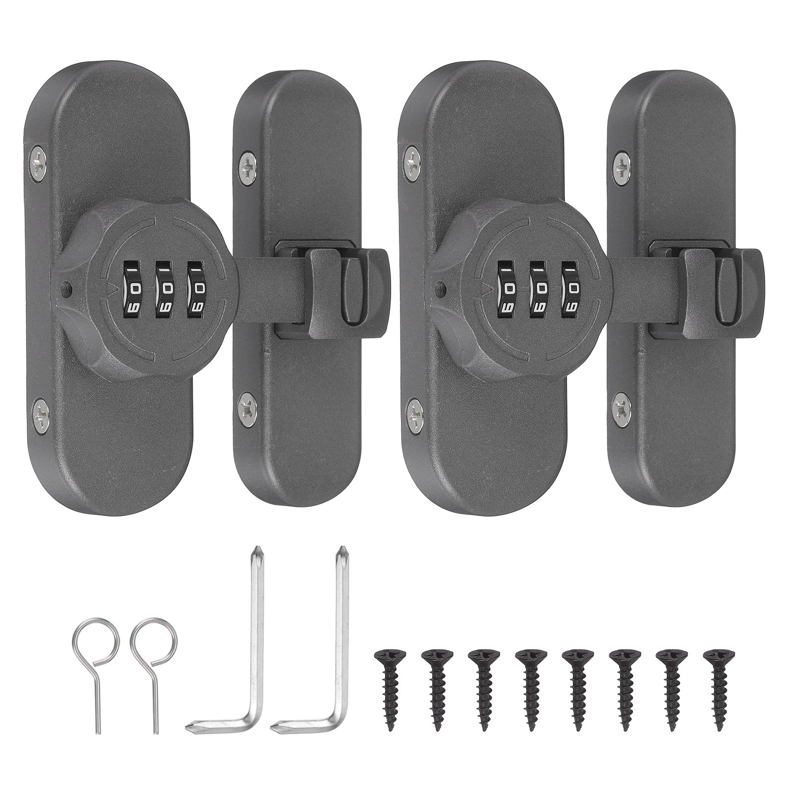 2Set 180/90 Degree Barn Door Lock Keyless Flip Latch Password Lock Gray