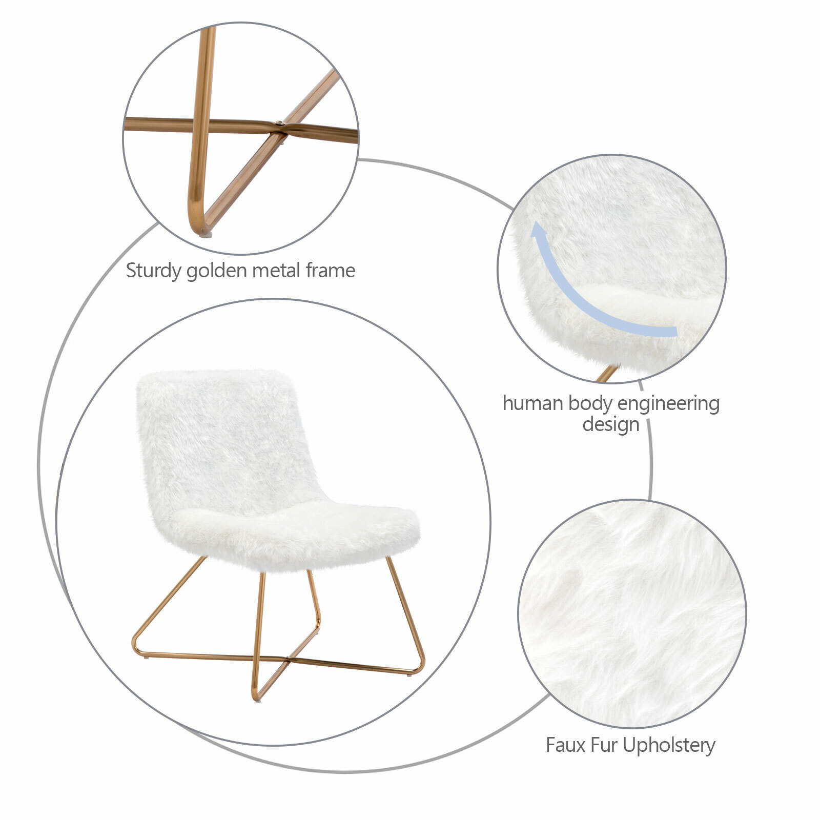 Duhome Faux Fur Upholstered Living Room Chair Accent Chair Modern Desk Chair