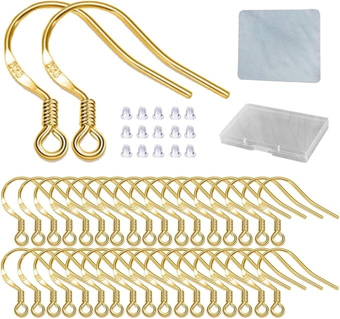 Gold Fishhook Earring Hooks - 120 PCS/60 Pairs 18K Gold Hypoallergenic Ear Wires