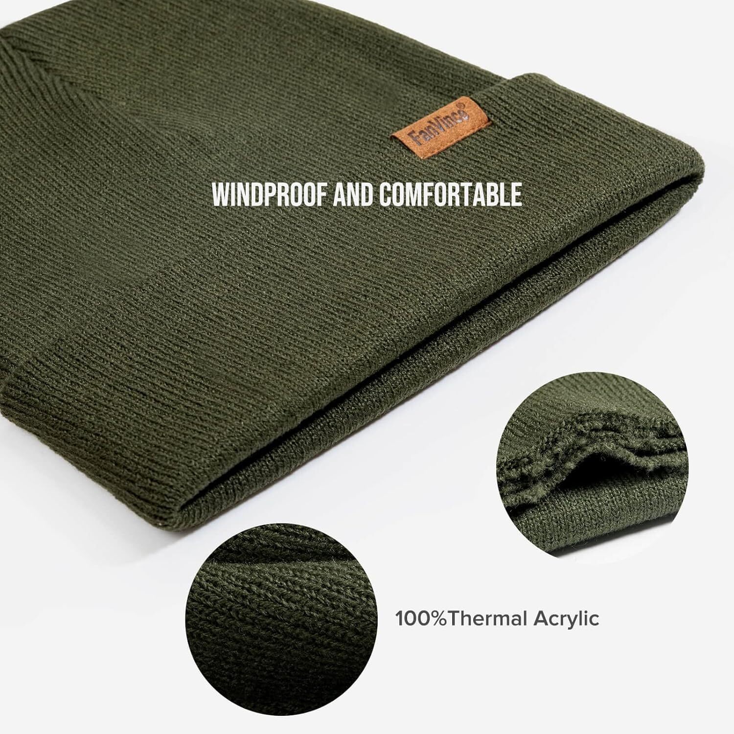 Beanie for Men Winter Thermal Cuffed Knit Hat Warm Gifts Womens Olive Green