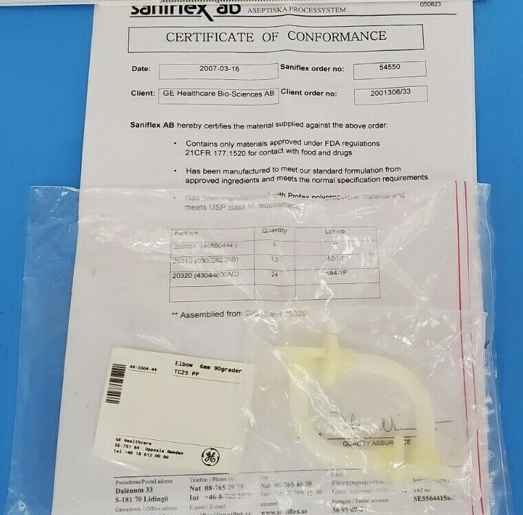 LOT OF 2 NEW GE HEALTHCARE 44-5504-44 ELBOWS 6MM 90DEG. TC25 PP
