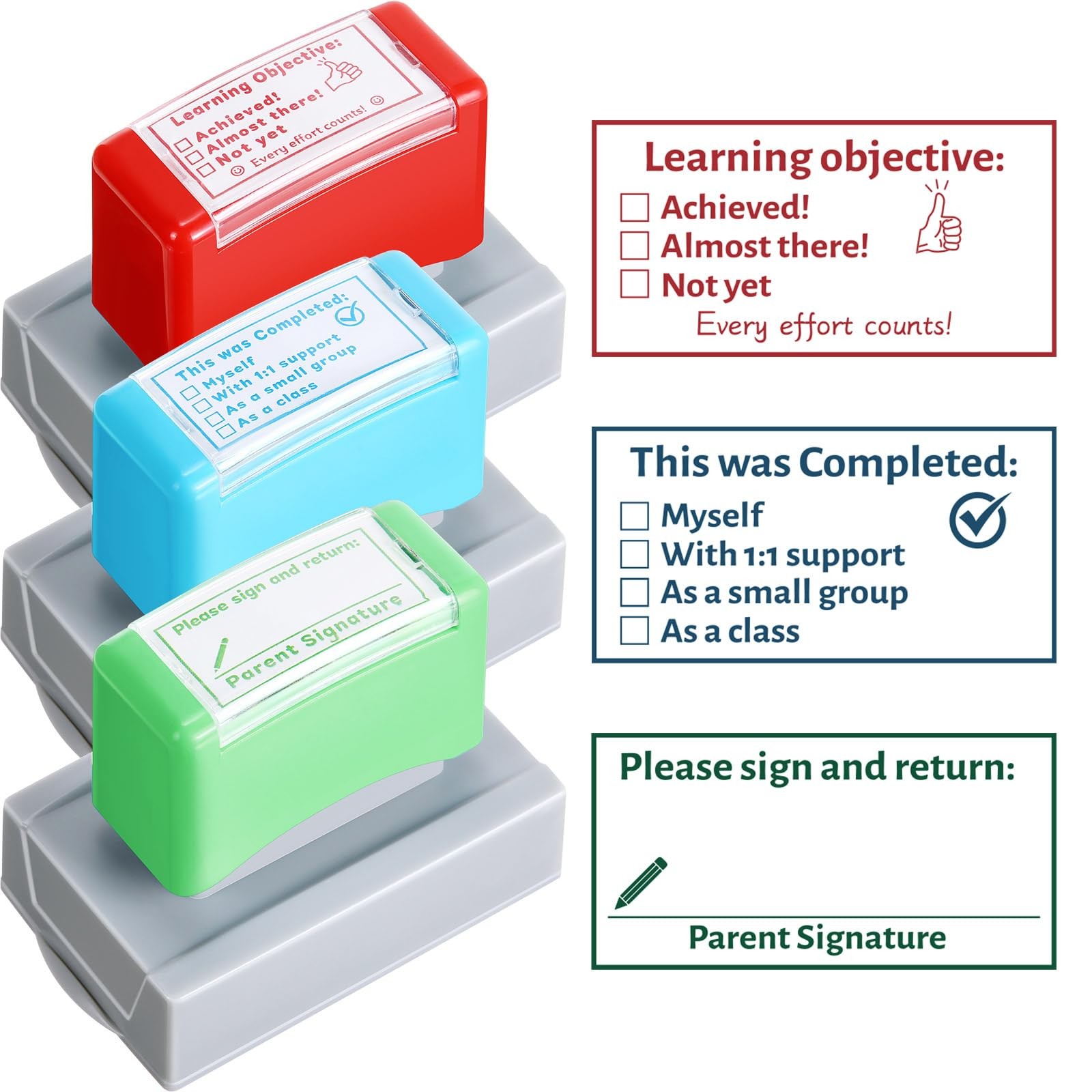 XunYee 3 Pcs Teacher Stamps for 2.95 x 1.46 inches, Blue, Red and Green