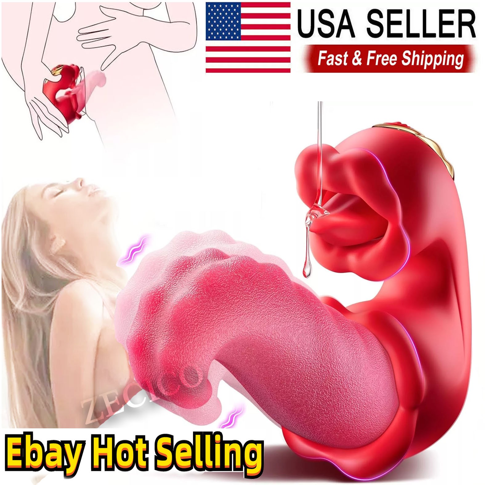Tongue Licking Rose Sucking Vibrator Oral Clit G-Spot Dildo Sex Toys For Women
