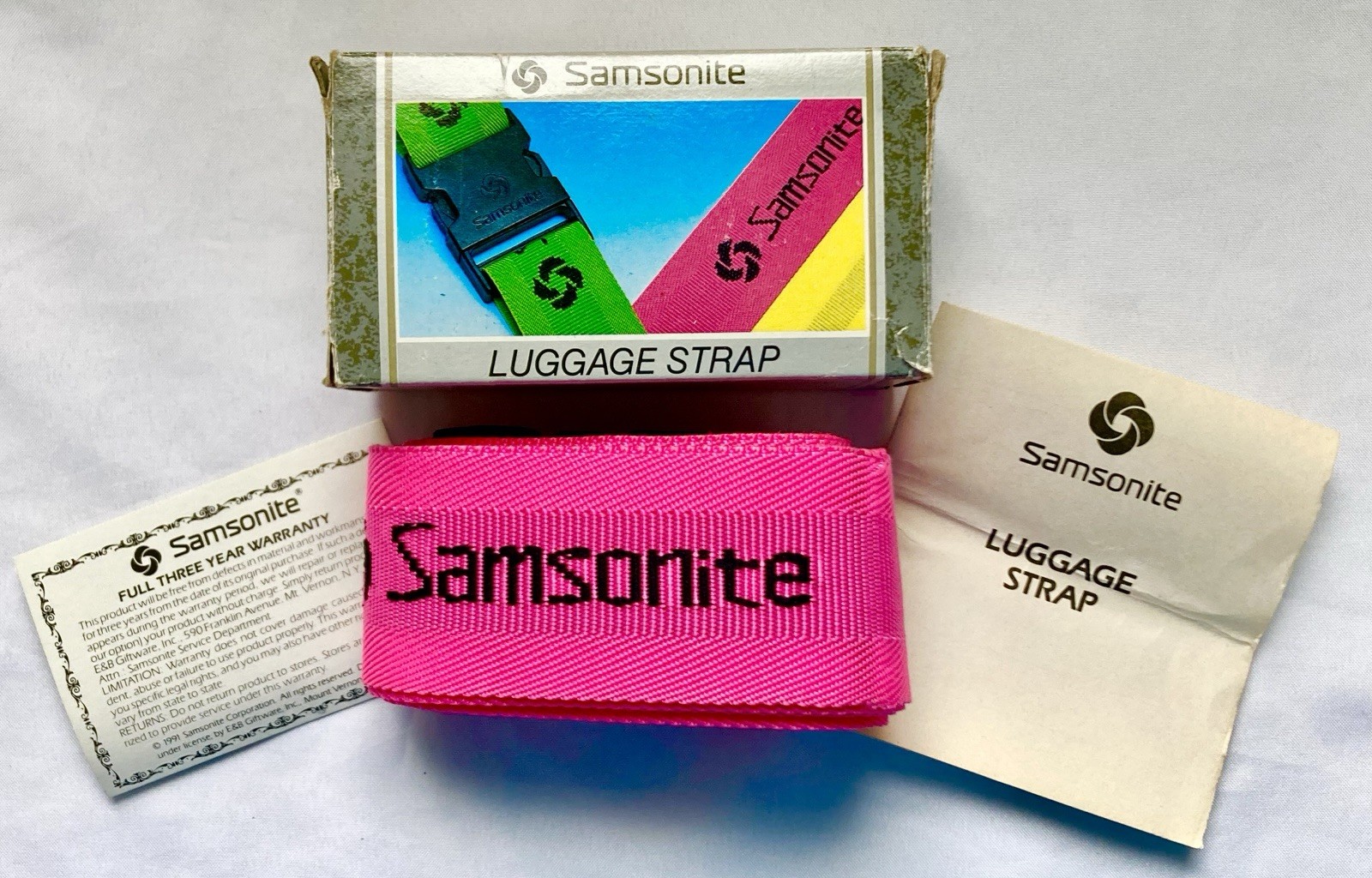 Samsonite Luggage HEAVY DUTY Strap NEON PINK Travel Adjustable 72" Vtg 1990 NIB