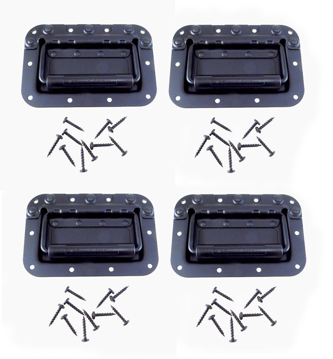 (4 PACK) PENN ELCOM H7154K Spring Loaded BLACK Recessed Case Handle w/Screws
