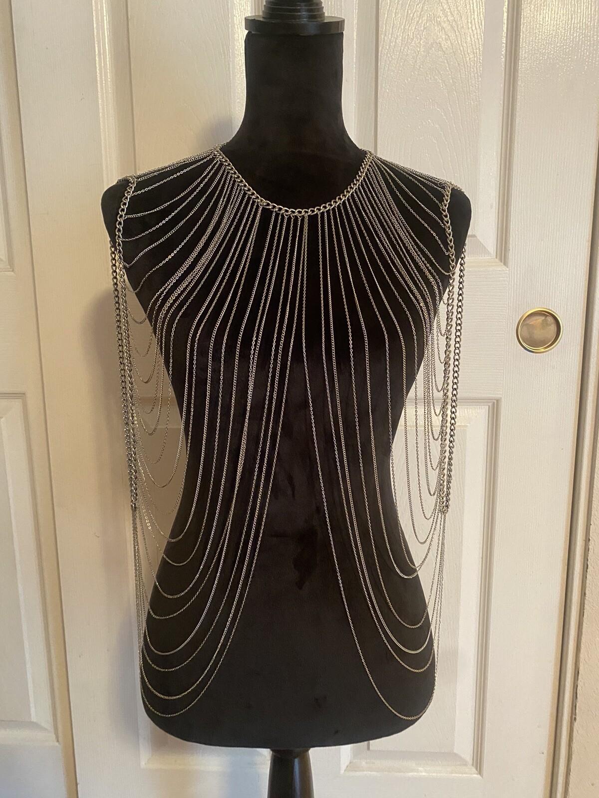Multiple Chain Festival Cosplay Concert Club Vest Necklace Silver tone Vincera 8