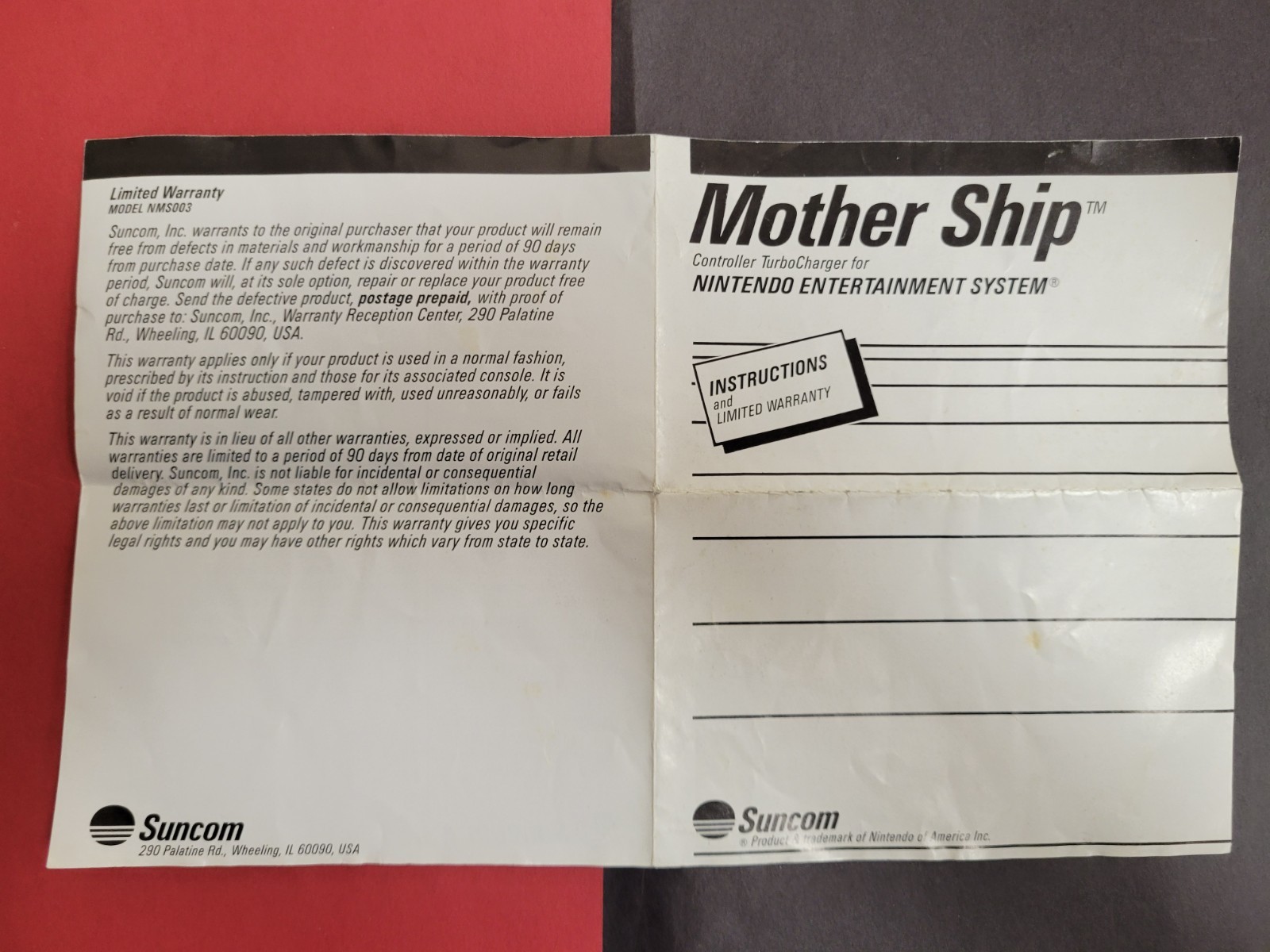 Suncom Mother Ship Control Enhancer Joystick For Nintendo NES- Instruction Only