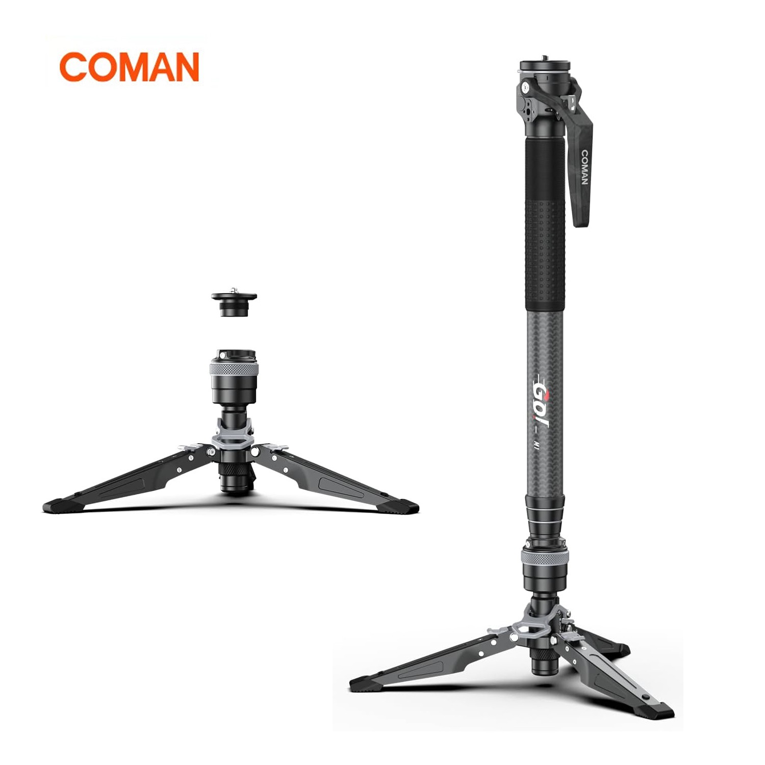 COMAN M1 62.8" Carbon Fiber Monopod for Camera One-Click Lifting Monopod w/ feet