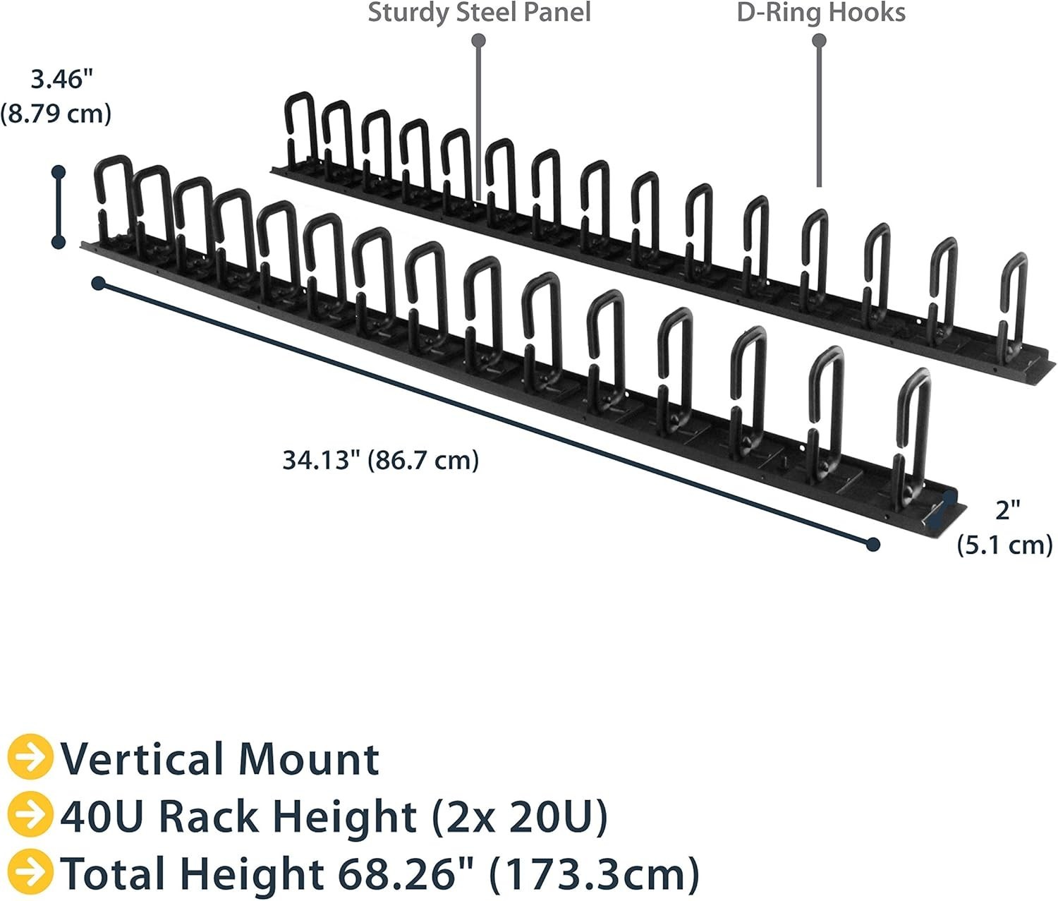 StarTech CMVER40UD Vertical Server Cable Organizer with D-Ring Hooks Rack Cord