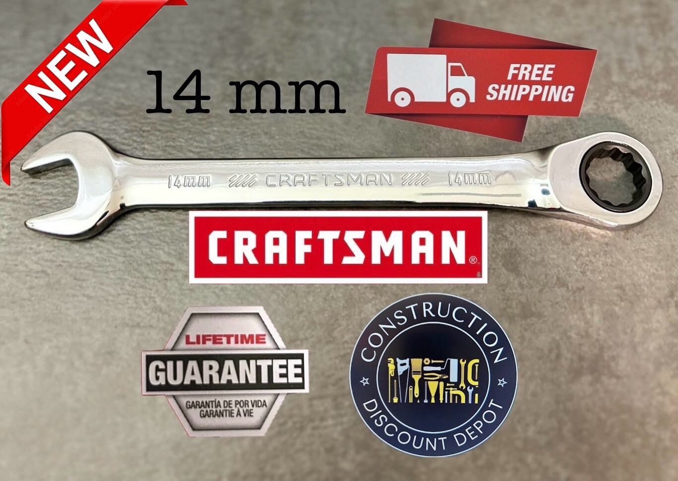 NEW 14 mm Craftsman 12 PT Ratcheting Combination Wrench Metric CMMT42572