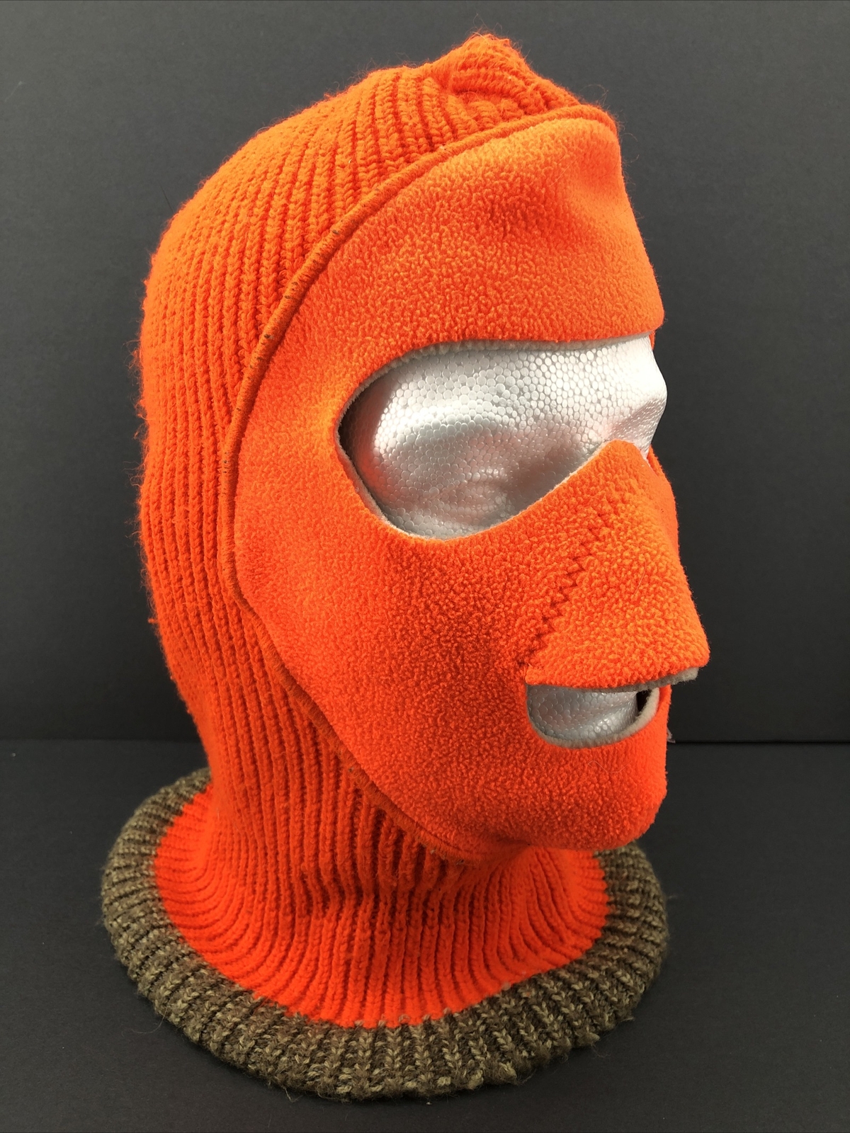 Vtg Fleece Face Mask Blaze Orange Camo Reversible Knit Winter Balaclava Hunting