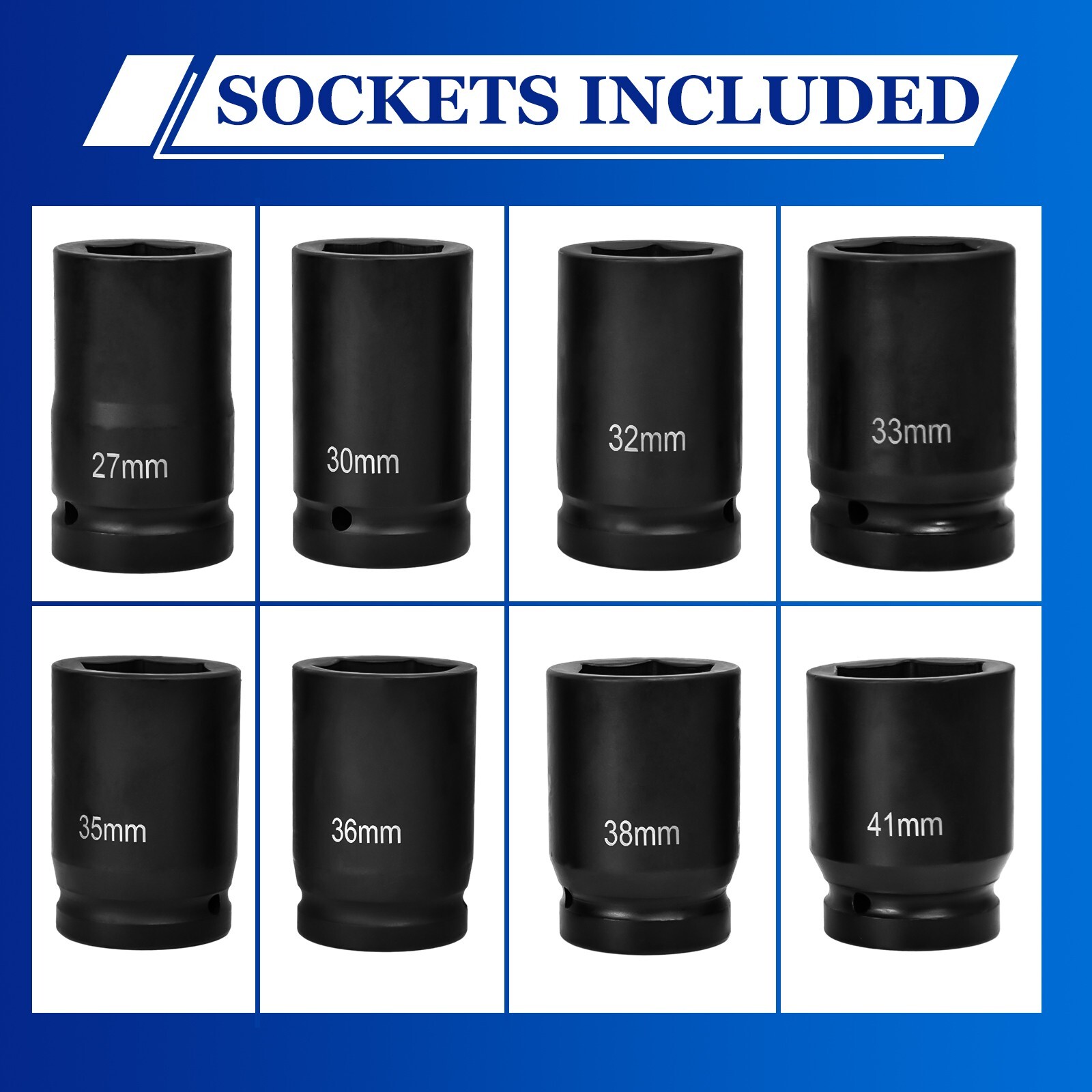 8 Metric Deep Impact Socket 1" inch Drive 6 Point Universal Hex Jumbo Socket Set