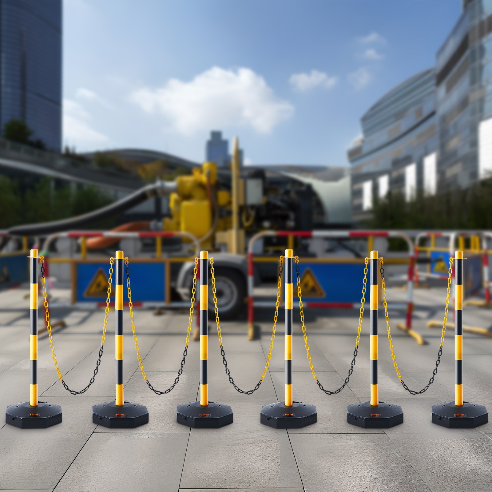 VEVOR 6PCs Traffic Delineator Post Cones with Fillable Base 8FT Chain Adjustable