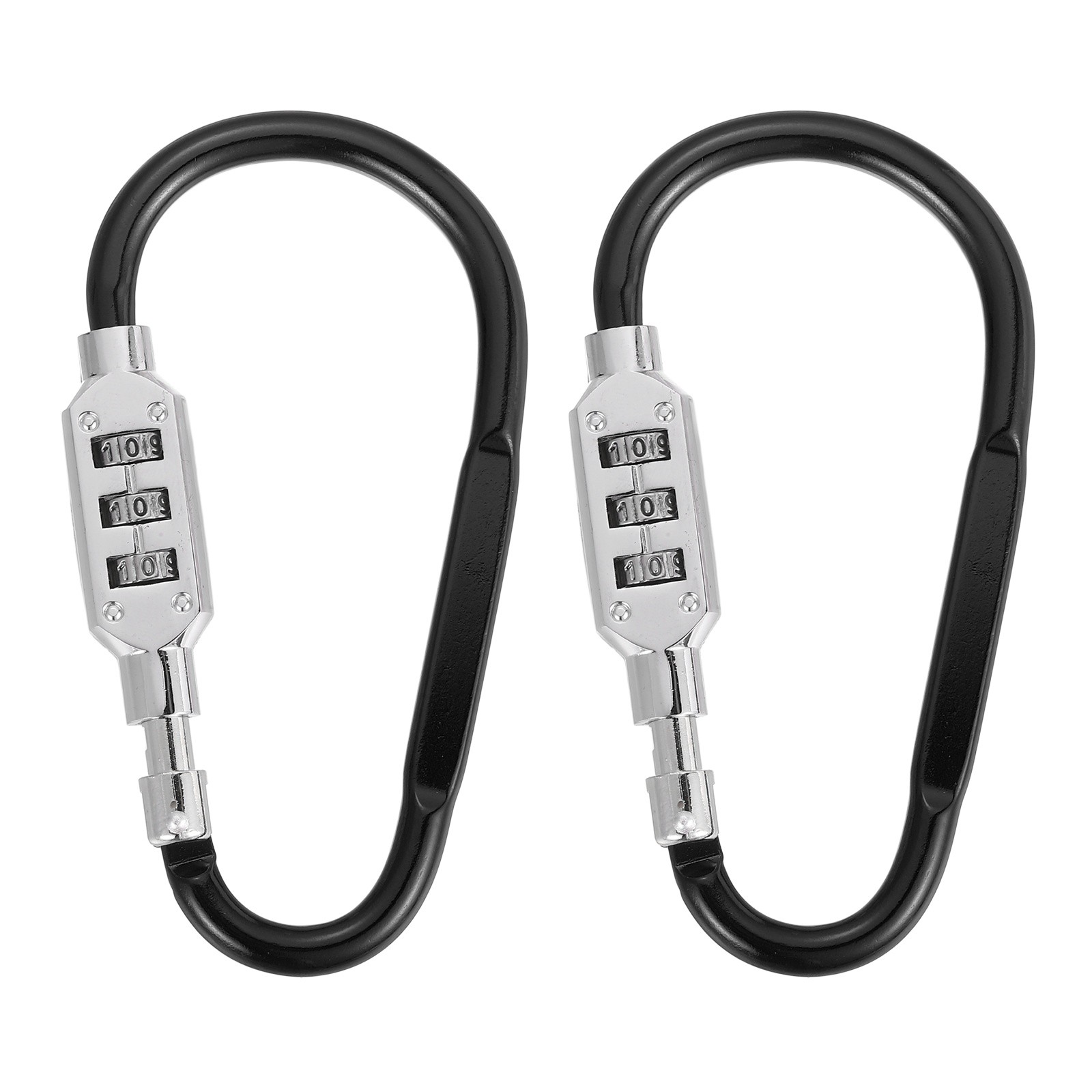 2 Pcs 4.8" x 2.4" D-Shaped 3-Digit Code Combination Lock D-Ring Clip, Black