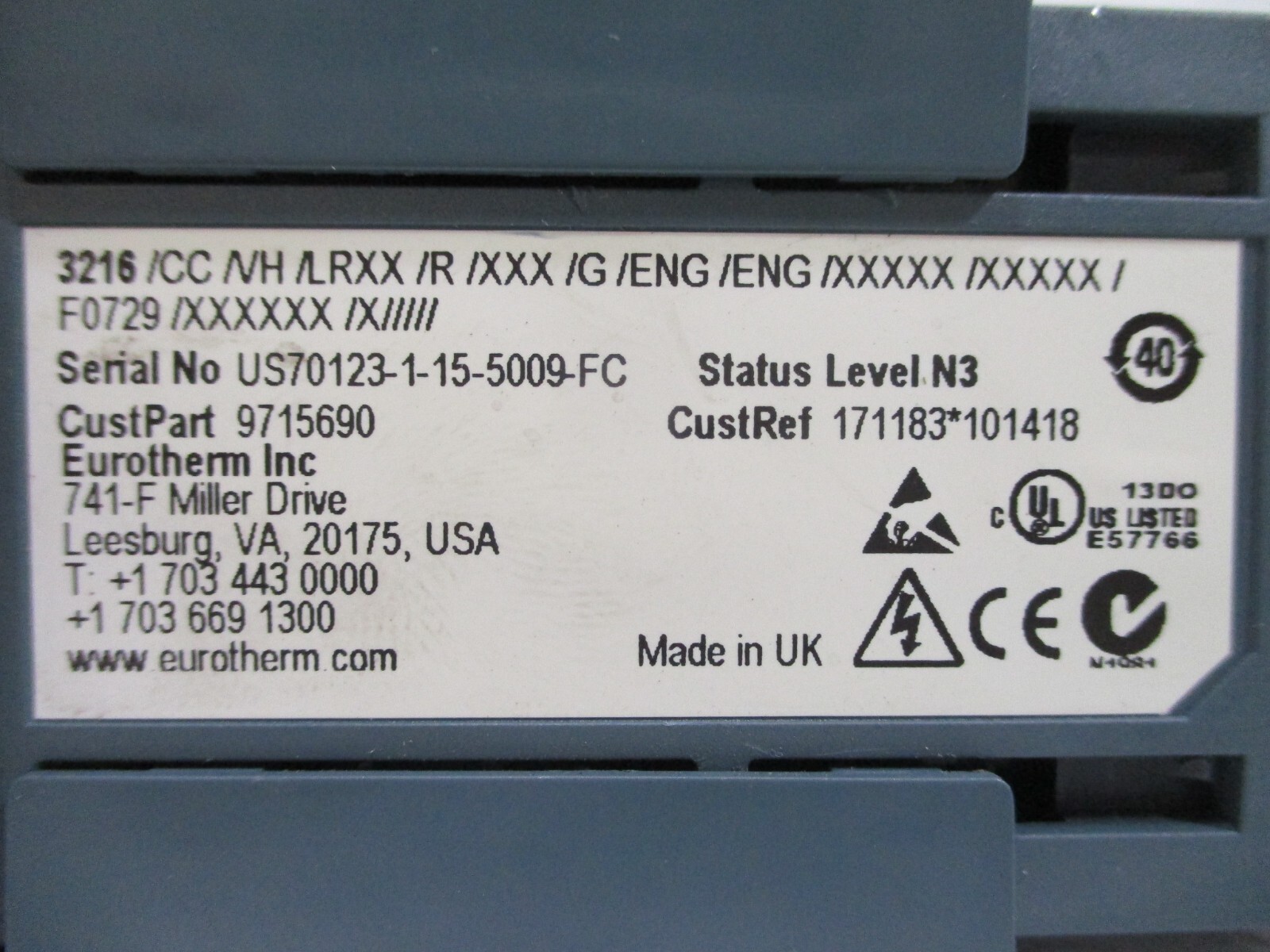 Eurotherm 3216/CC/VH/LRXX/R Programmable Temperature Controller Davis-Standard
