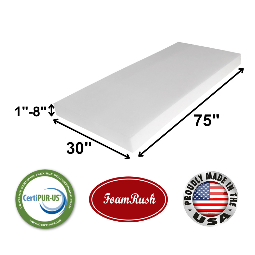 FoamRush Bunk 30" x 75" High Density Foam Mattress Replacement Medium Firm USA