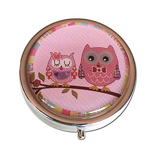 Pretty Pink Owls Small Daily Medication Pill Box Organizer Case for Pocket Purse