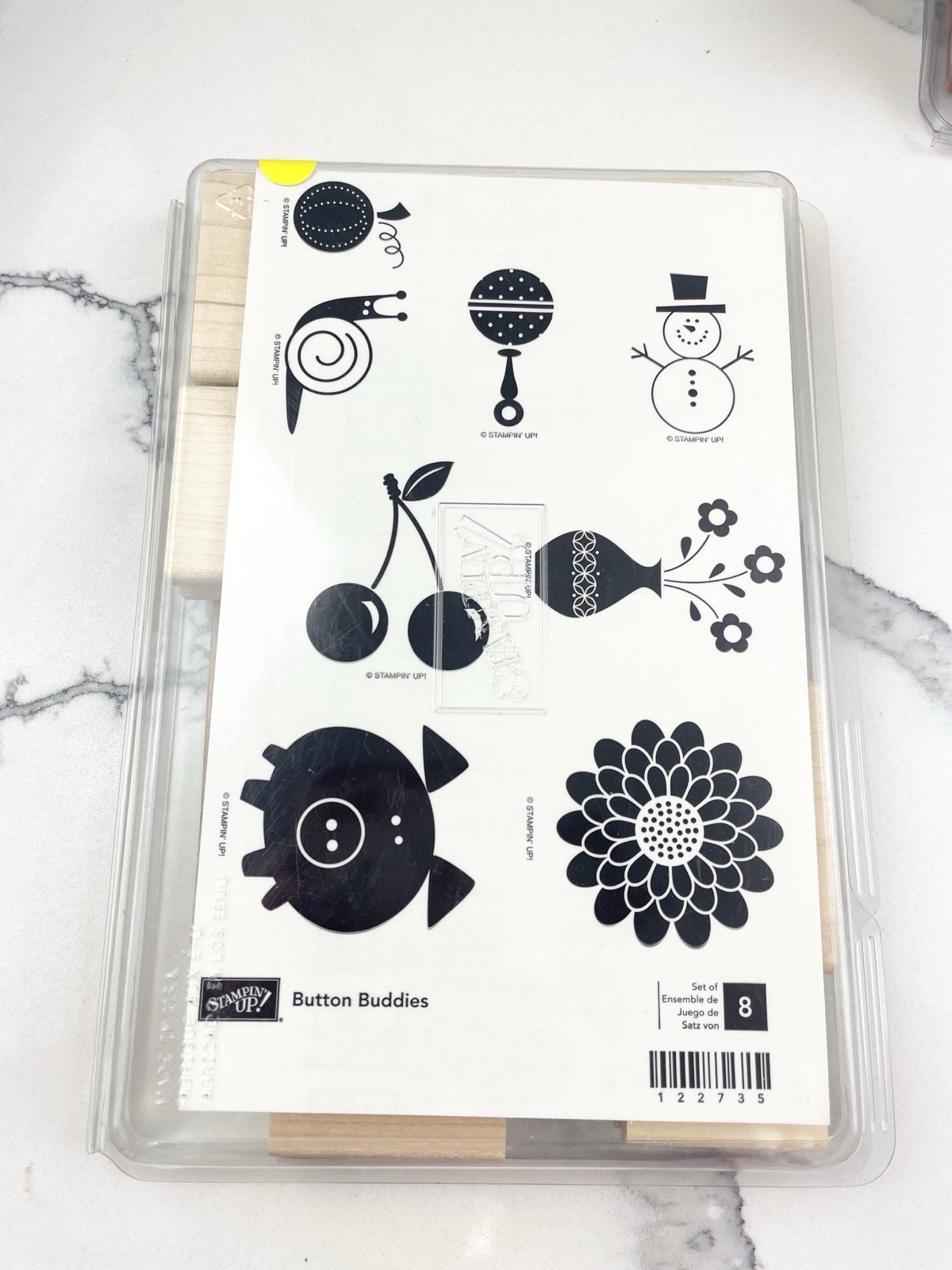 Stampin Up Button Buddies Wood Rubber Stamp Set New