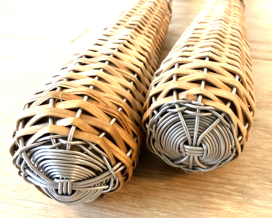 12 Inch Salad Serving Set. Rattan Wrapped Handles