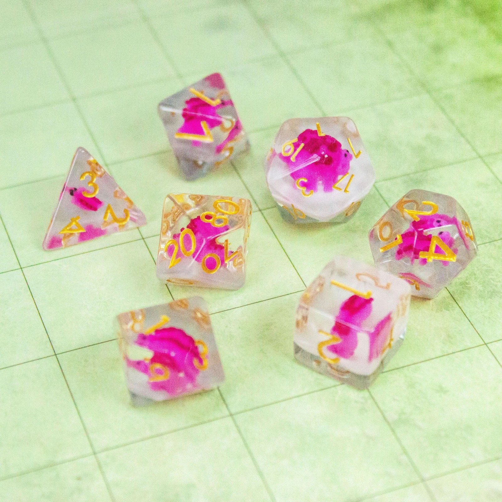 Pink Dinosaurs Filled Dice Set