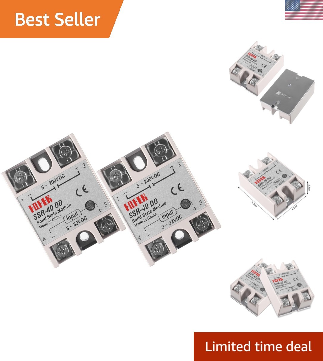 Solid State Relay DC to DC 3-32VDC to 5-200VDC 40A 2pcs