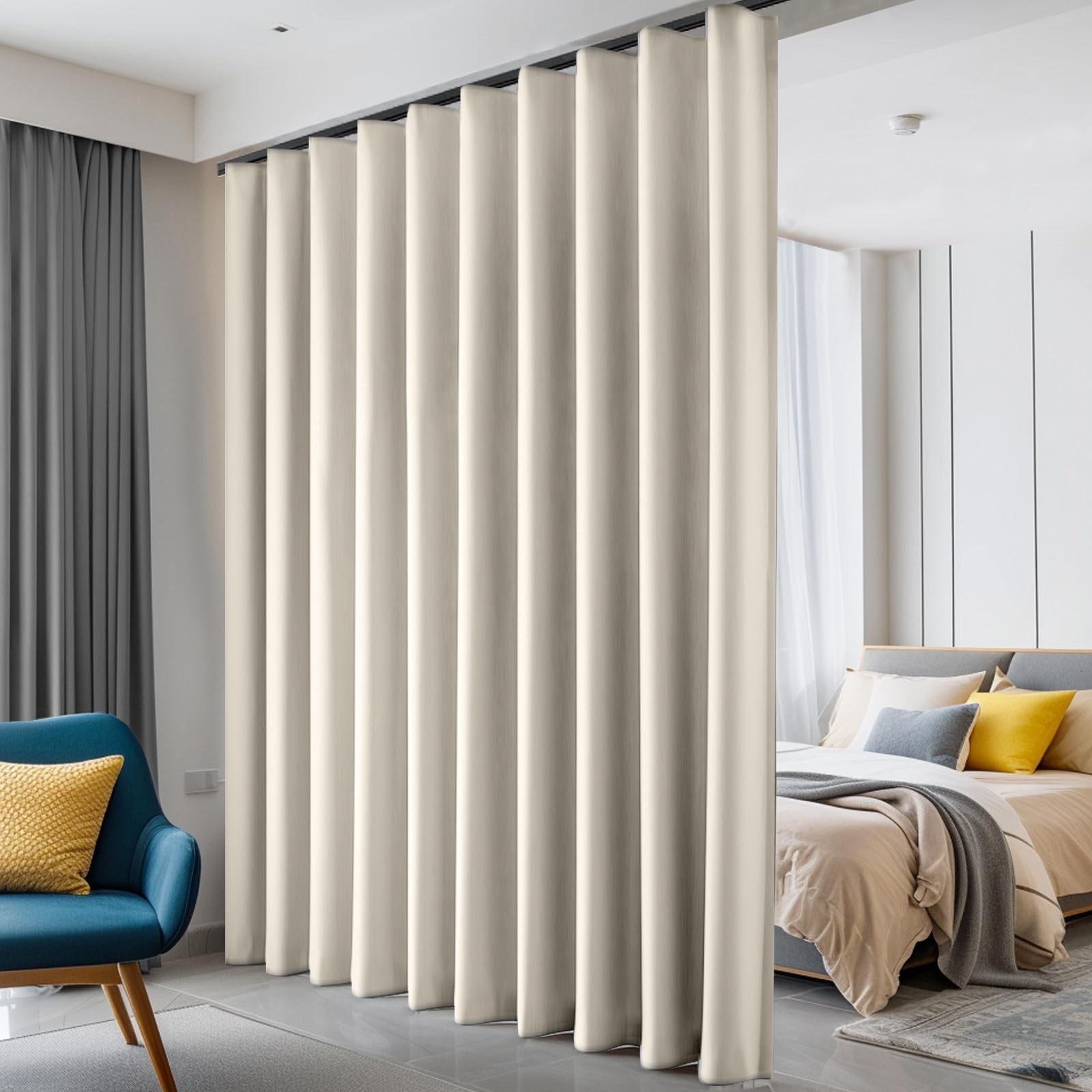 hoeflife Room Divider Curtains Blackout Floor 180"W x 84"L (Pack of 1), Beige