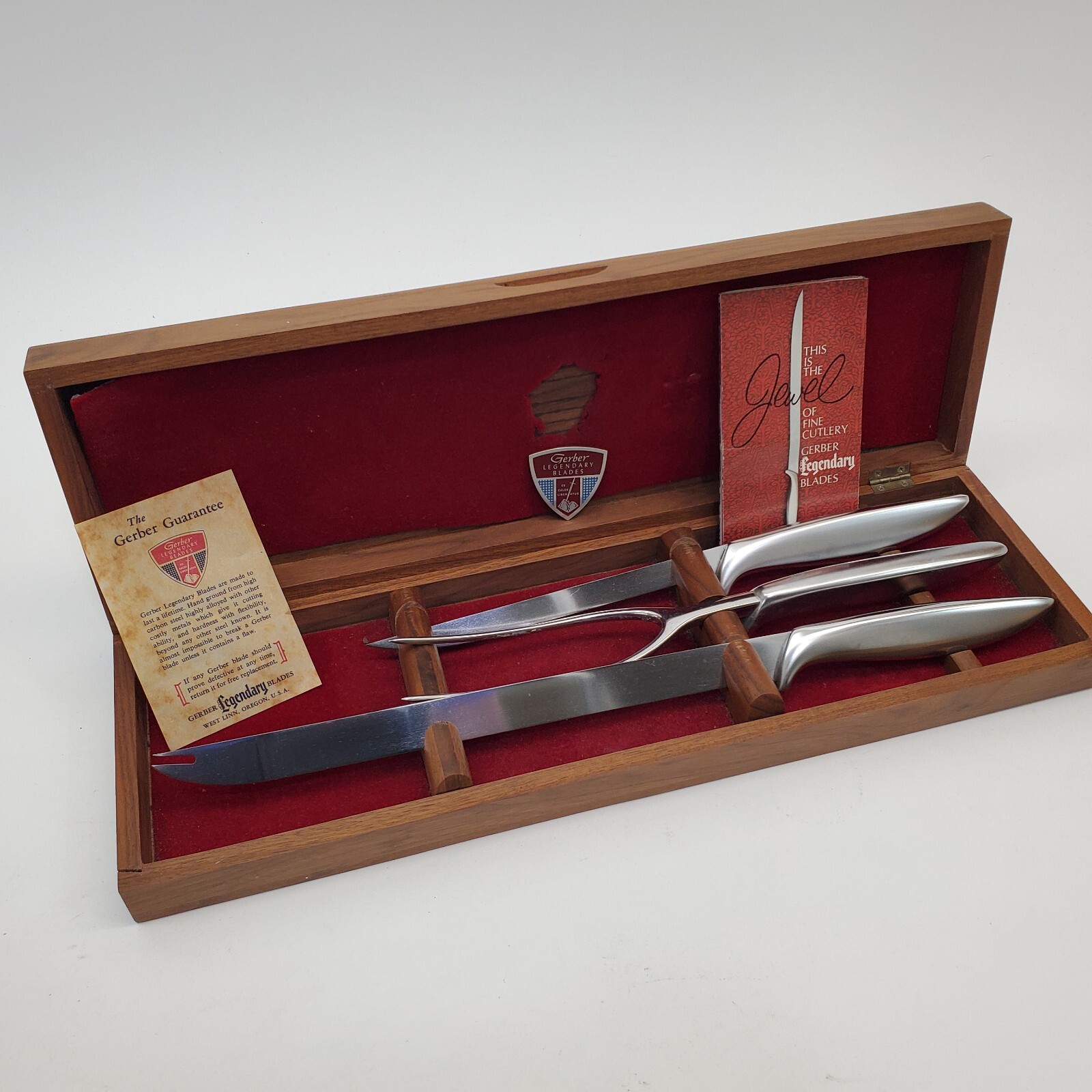 4 Gerber Legendary Knives Carving Set + Walnut Case Gungnir Balmung Ron Durendal