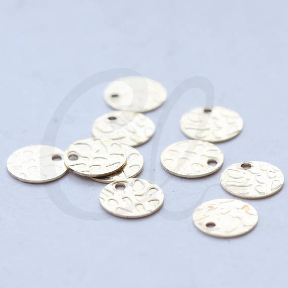 60 Pieces Raw Brass Brass Base Charms-Tag-Round-Textured Coin 8mm (3801C)