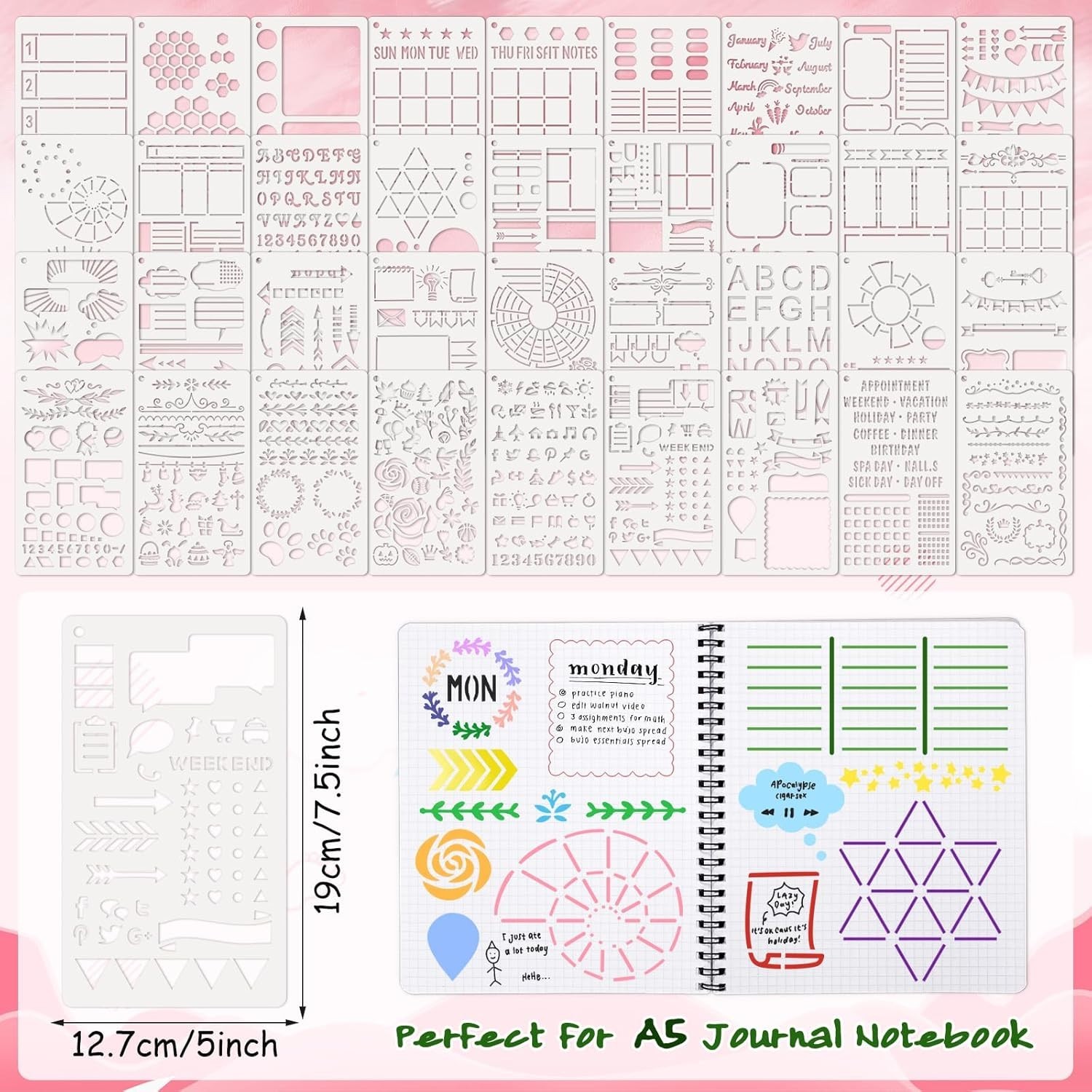 36 PCS Journal Stencils, Planner Template 7.5x5 Inches DIY Notebook Scrapbook...