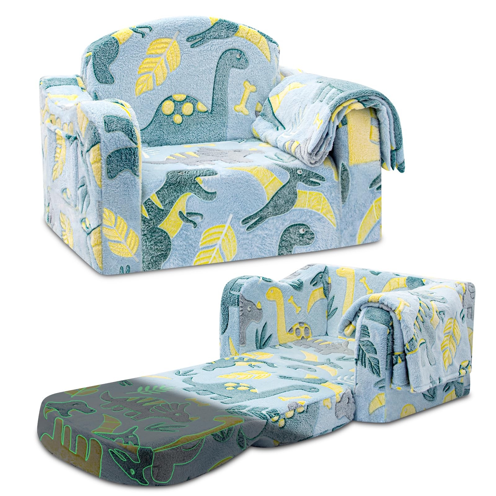 Comfy Toddler Chair and Couch for Kids with Blanket,2-in-1 Soft Plush Fold Ou...