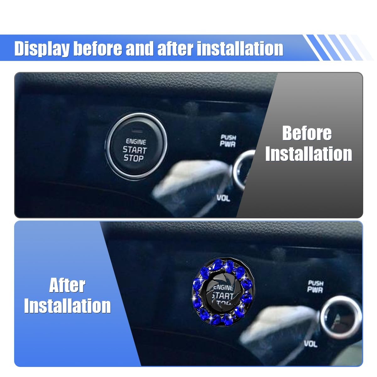 Bling Crystal Car Push Start Button Cover, Shiny Rhinestone Auto Engine Start St