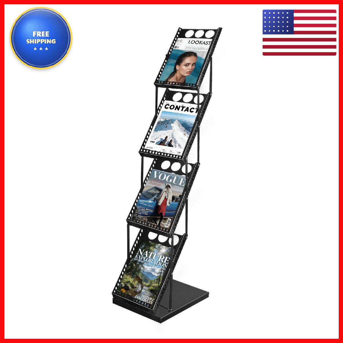 Ydisplay Foldable Magazine Display Rack 4-Tier Brochure Literature Display