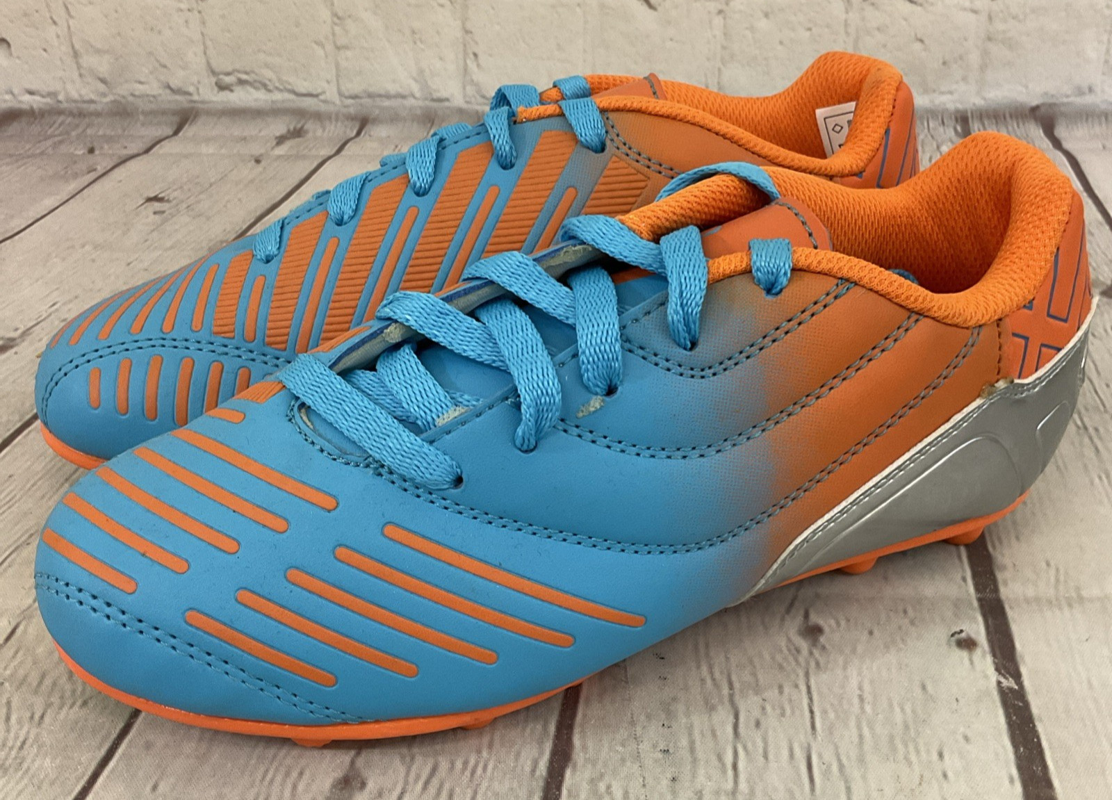 Xara Soccer 9506 Velocity Cleat Shoes Electric Blue Fluid Orange Gray US 2.5