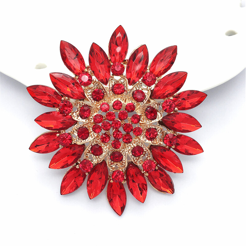 New Red Crystal Rhinestone Big Sunflower Fashion Women Charm Brooch Pin Gifts