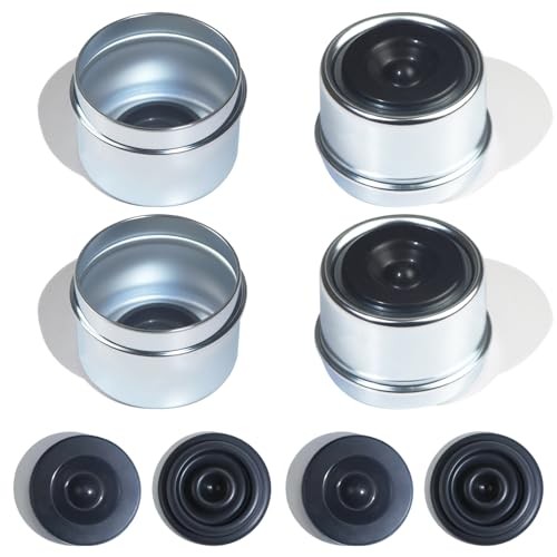 4pcs 1.98'' Trailer Hub Dust Caps with Extra 4pcs Rubber Plugs,Bearing Center