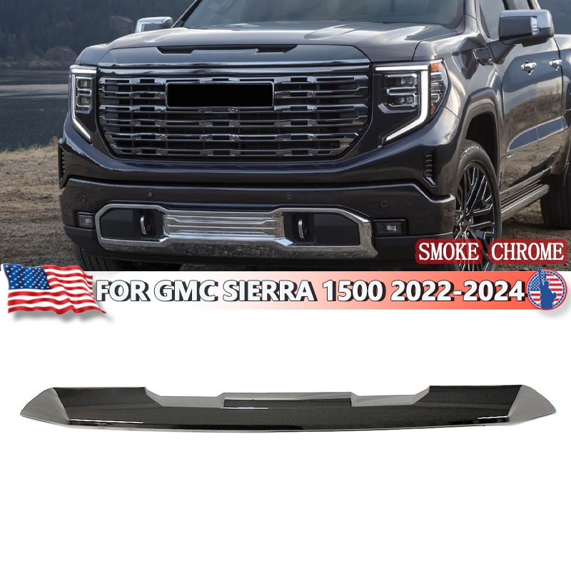 Front Top Grille Molding Trim Fit 2022-2024 GMC Sierra 1500 Upper Smoke Chrome
