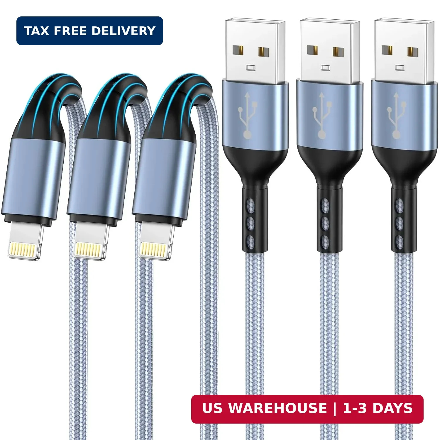 iPhone Charger 3pack 10FT Apple MFi Certified Nylon Braided Lightning Cable Fast