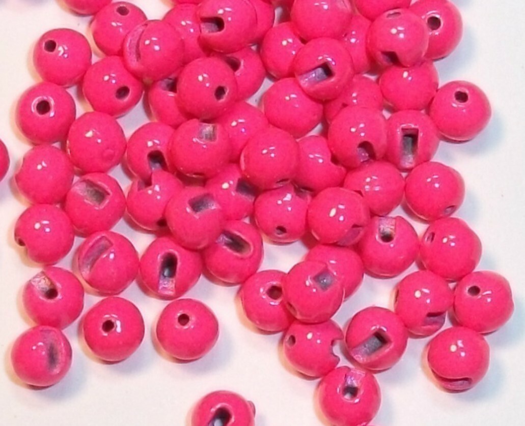 20 HOT PINK TUNGSTEN SLOTTED BEADS Fly Tying 6 Sizes to Pick From