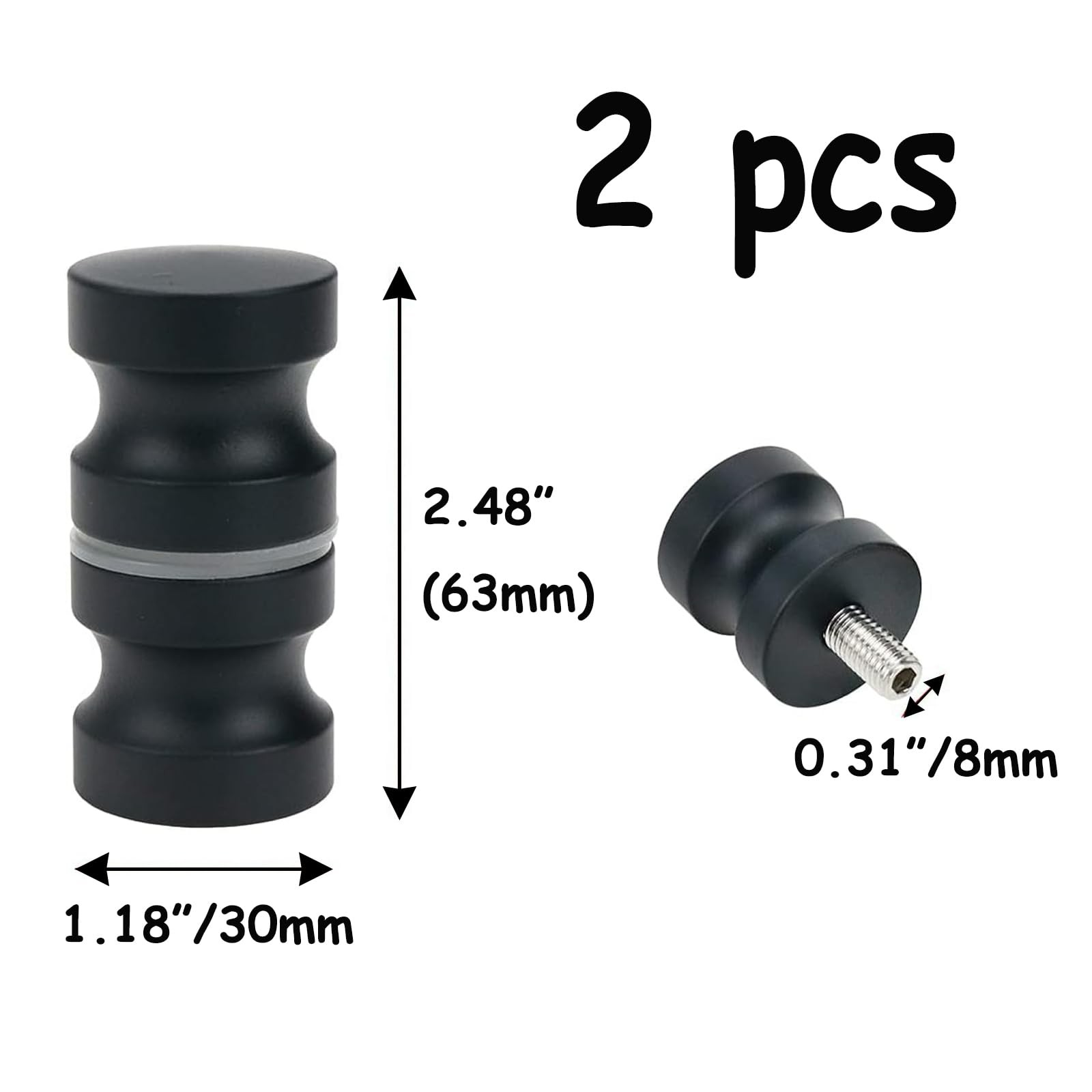 Semetall 2 Pack Back-to-Back Bathroom Door Handles,Solid 2" Height, Black