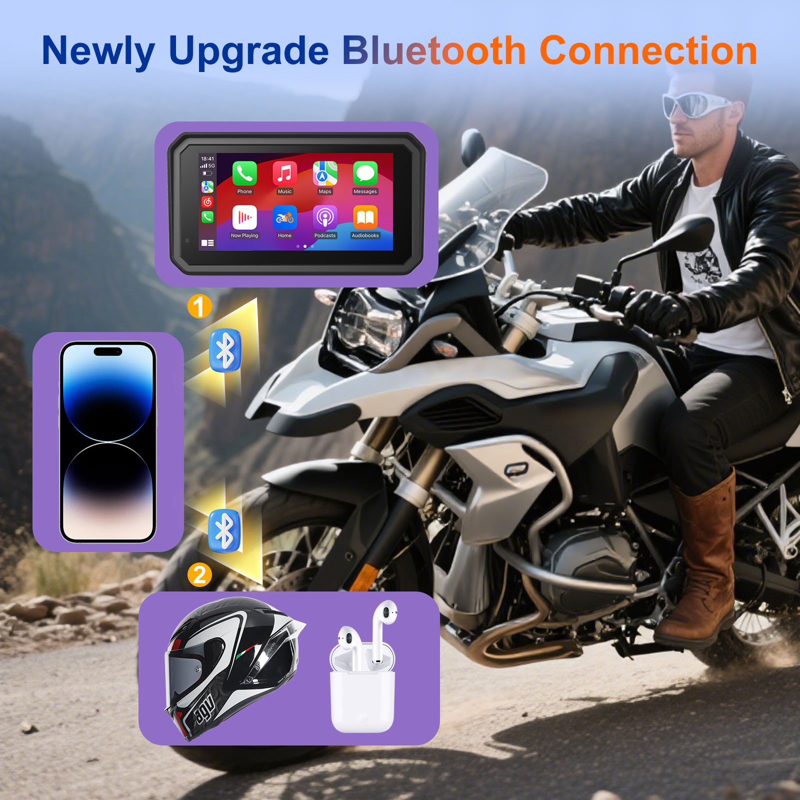 6 Inch Motorcycle Carplay / Android Auto 16-Pin for BMW R1200GS R1250GS S1000XR