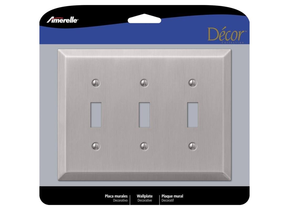 Century Wallplate, 4-15/16 in L, 6-1/2 in W, 3 -Gang, Steel, Brushed Nickel