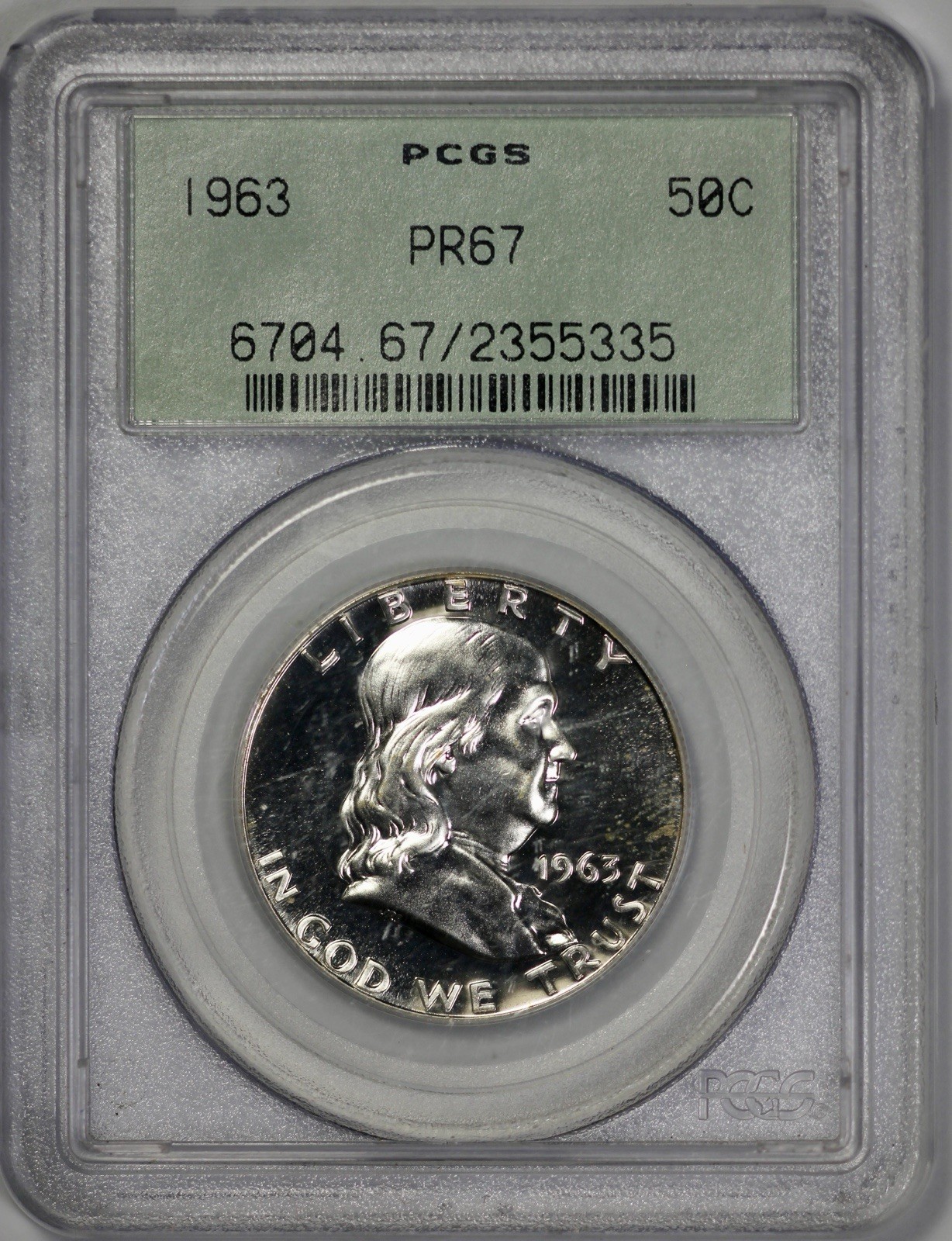 1963 Franklin 50c Proof Silver Half Dollar PCGS PR 67 OGH
