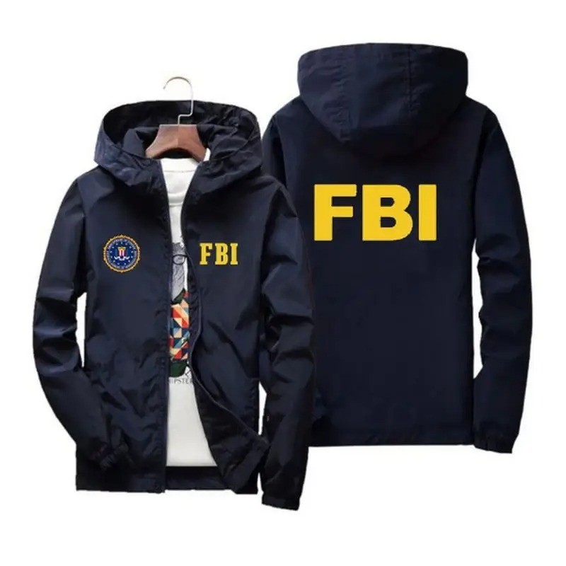 2025 New Men'S Jacket High Quality FBI Printed Outdoor Sports Jacket Spring Hood