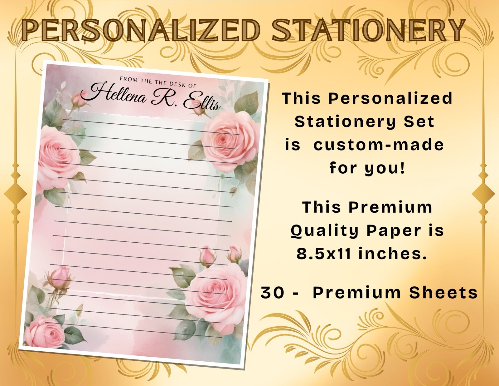 PERSONALIZED - 30Pcs Stationery Writing Paper, Watercolor Stationary  #L2C03
