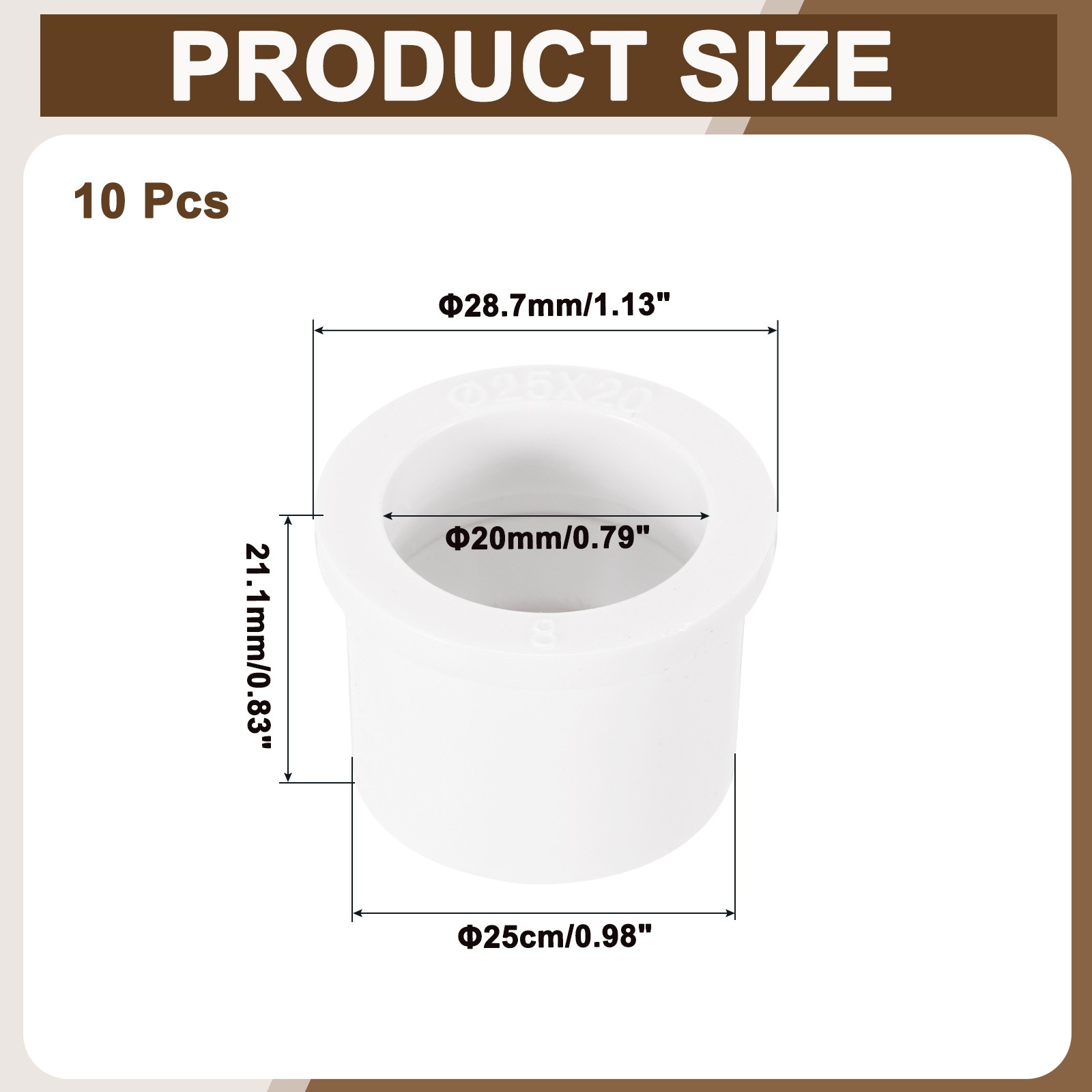 10 Pcs PVC DWV Reducer Bushing 3/4" x 1/2" (Socket x Socket) Connector White