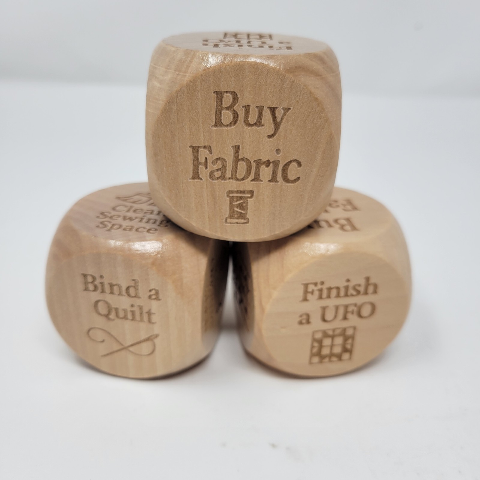 Wooden Quilting Decision Dice Set of 3 SABLE UFO WIP Sewing Craft Blocks 2in