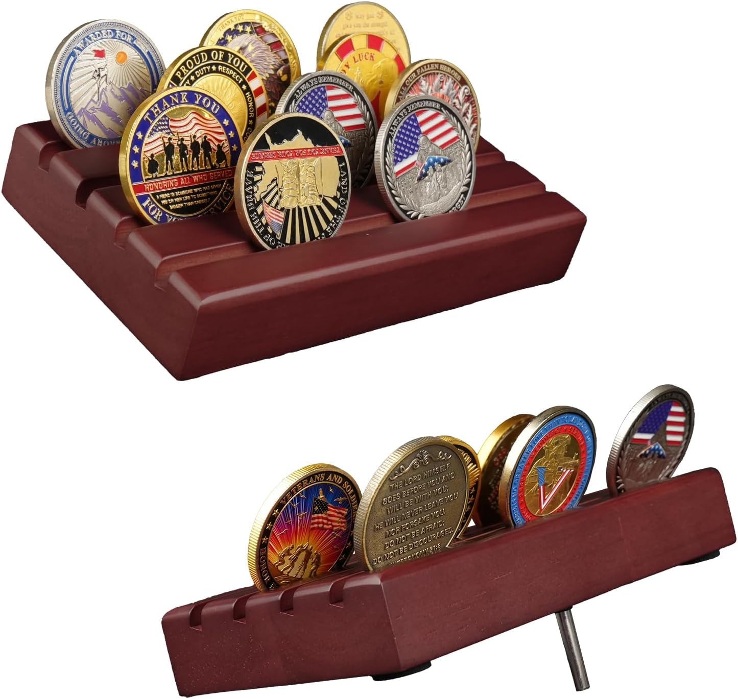 Small Military Challenge Coins Display Holder Solid Wood Challenge Coin Stand...
