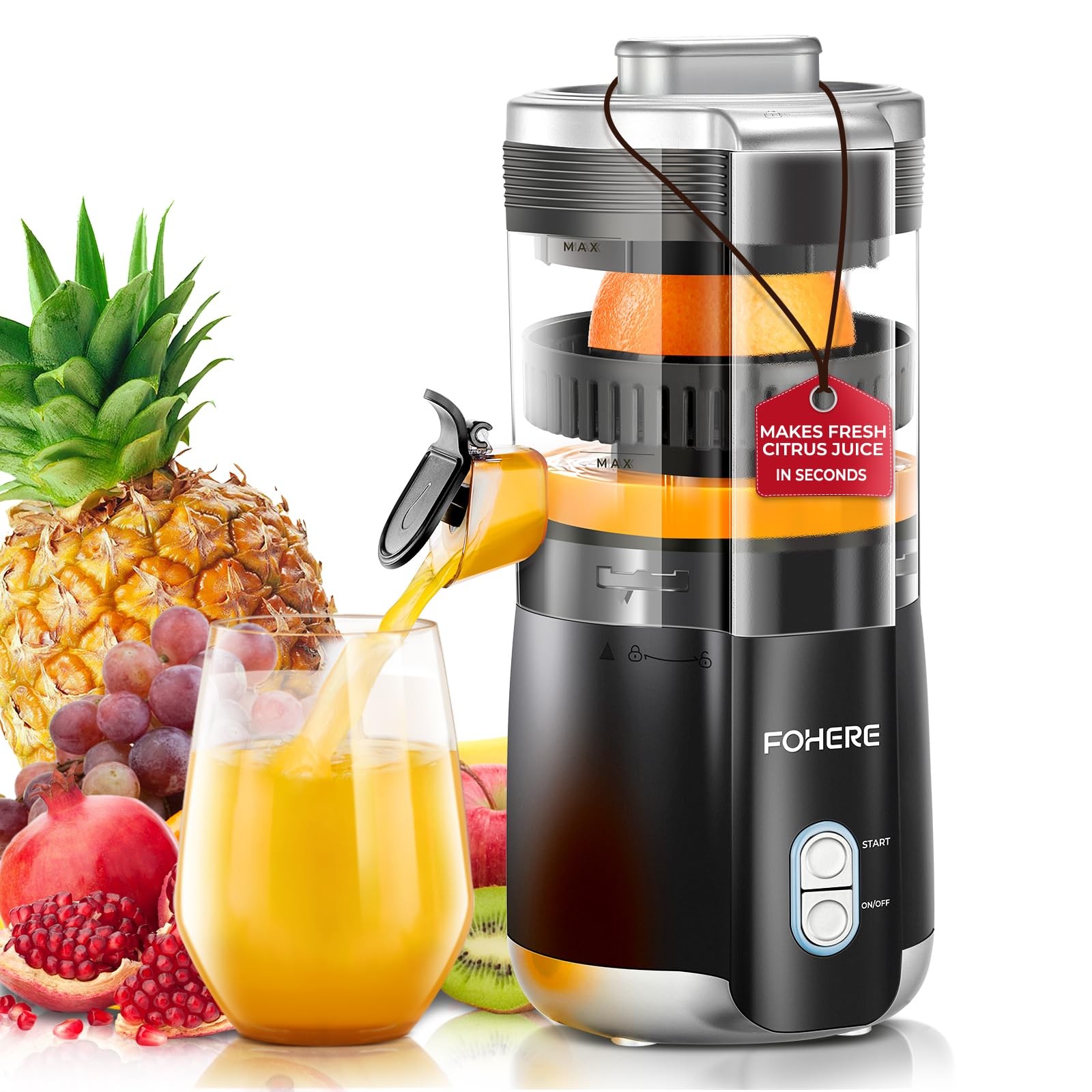 Citrus Juicer Electric, Hand-Free Orange Juicer Machine with 2 Interchangeabl...