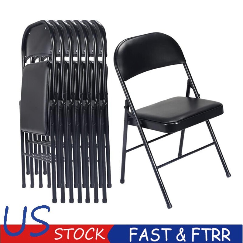 6 Pack Black Folding Chairs with Padded Seats Portable Stackable Commercial Seat